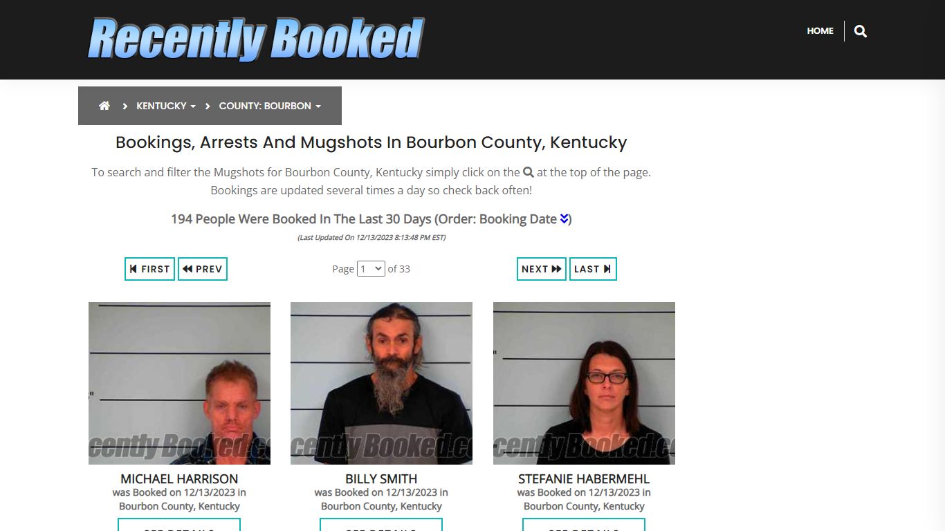 Bookings, Arrests and Mugshots in Bourbon County, Kentucky